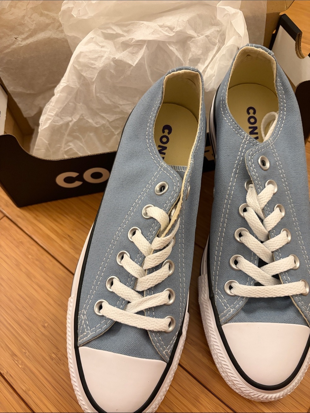 Converse Low Top Canvas Sneakers in Light Blue with White Trim